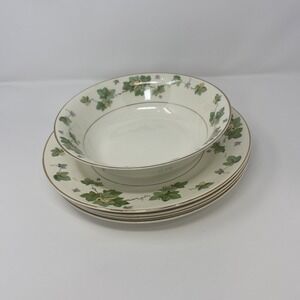 Pope Gosser~Ivy Floral 24k gold china~USA~ Serving Bowl, 4 Dinner Plates Vintage